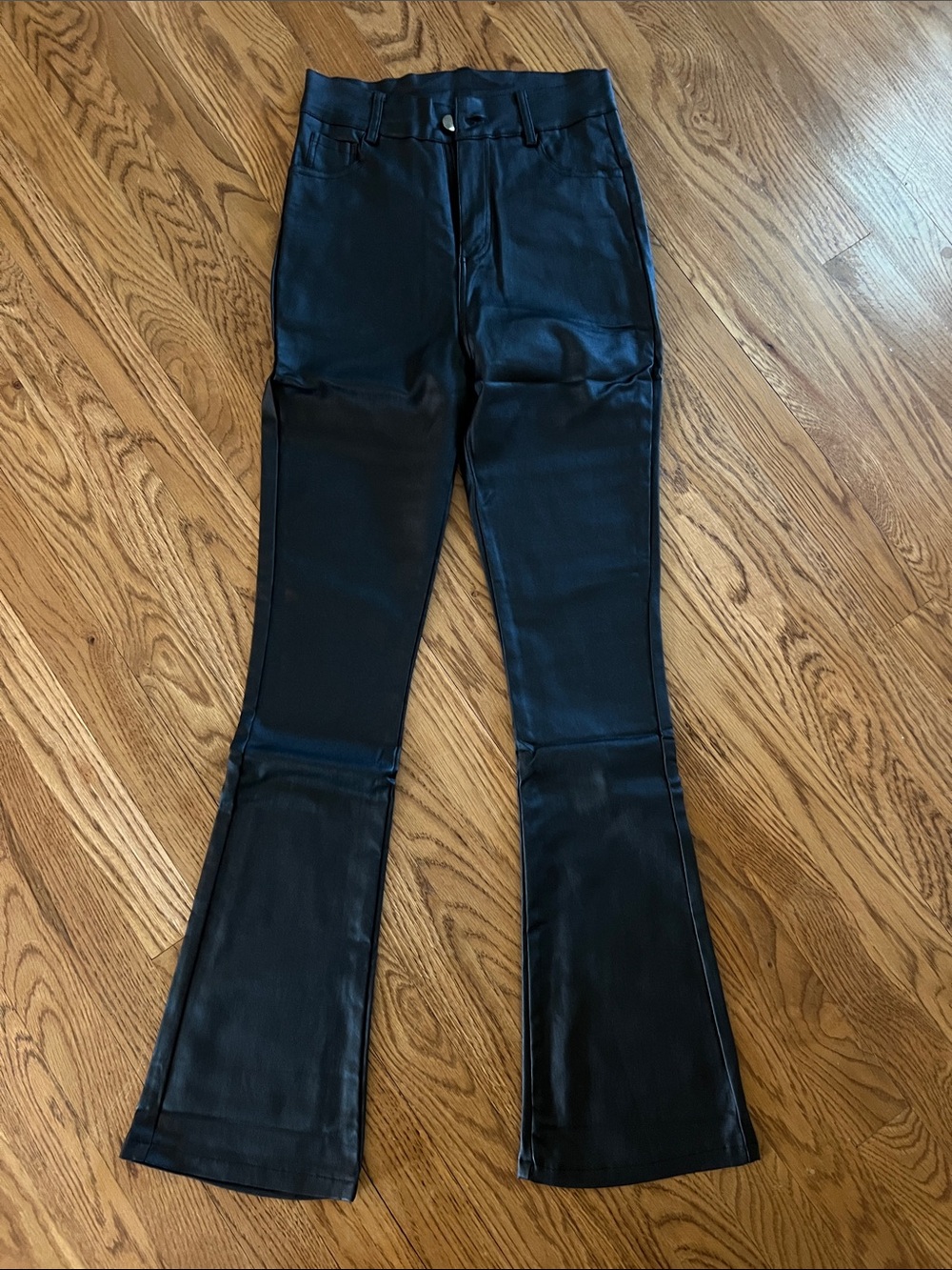 Sleek Black Faux Leather Flare Pants